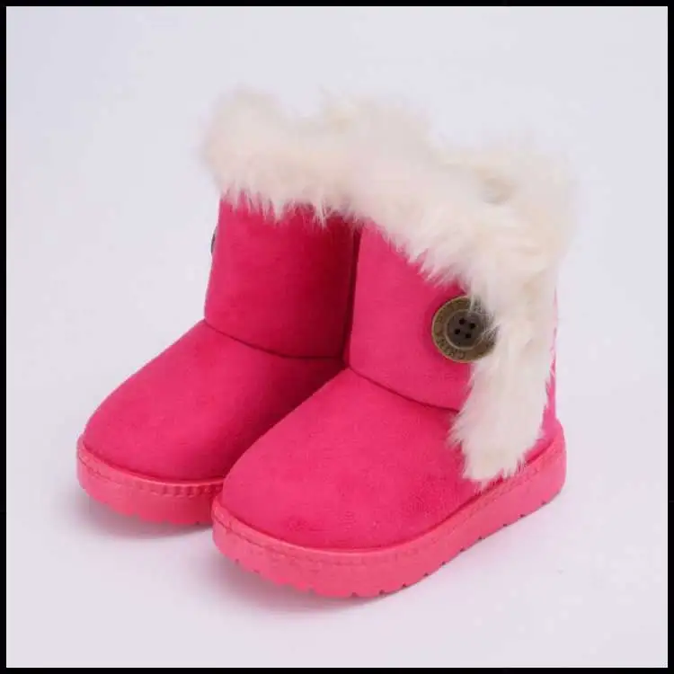 Детские зимние сапоги с отворотами Толстая детская хлопковая обувь для мальчиков теплые плюшевые ботинки с мягкой подошвой для девочек зима г. Лыжные ботинки для малышей 25 - Цвет: Розово-красный