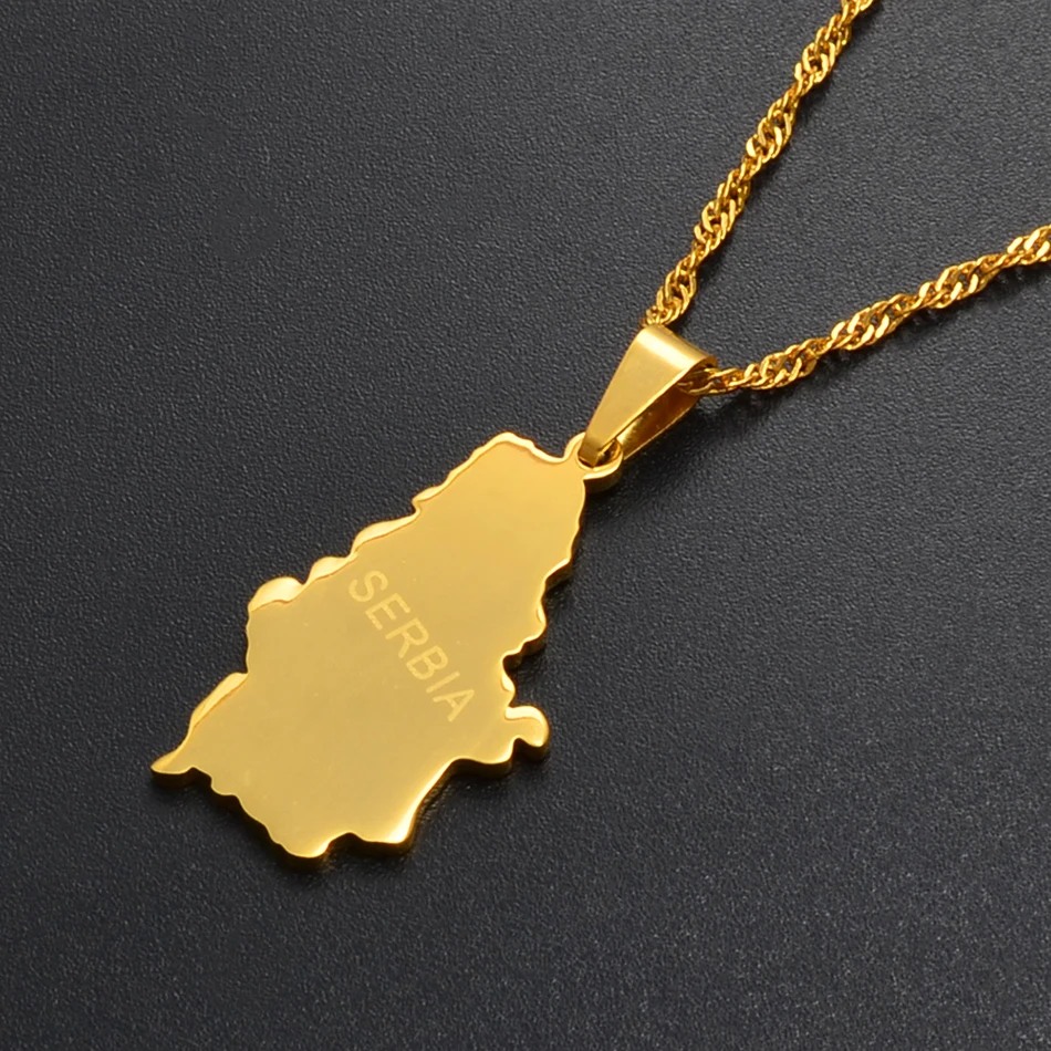 Anniyo Serbia карта кулон и тонкие ожерелья для женщин/девочек золотой цвет Srbija Ювелирные изделия Подарки#016921