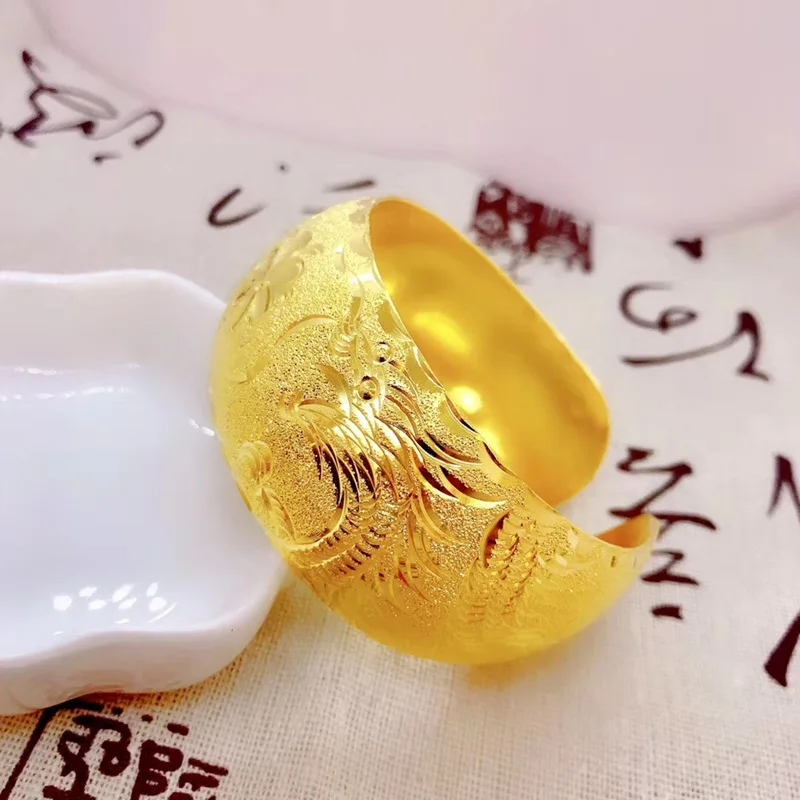 gold OMHXFC YM10 в европейском стиле модные женские туфли невесты для вечеринки, дня рождения свадебный подарок изображениями драконов и феникса; костюм с цветочным узором 24KT золотистый браслет - Цвет камня: gold
