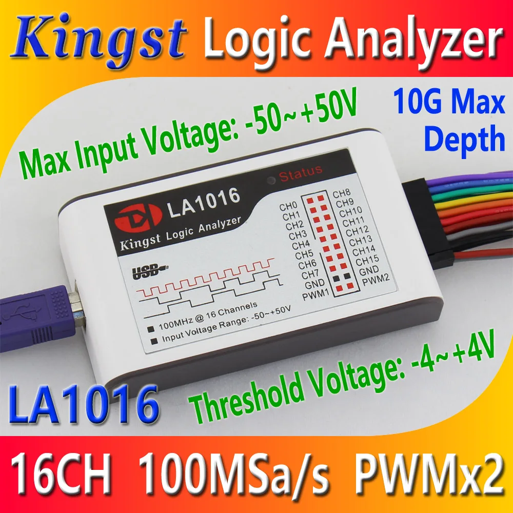 Kingst LA1016 USB логический анализатор 100M Максимальная скорость выборки 16 каналов 10B