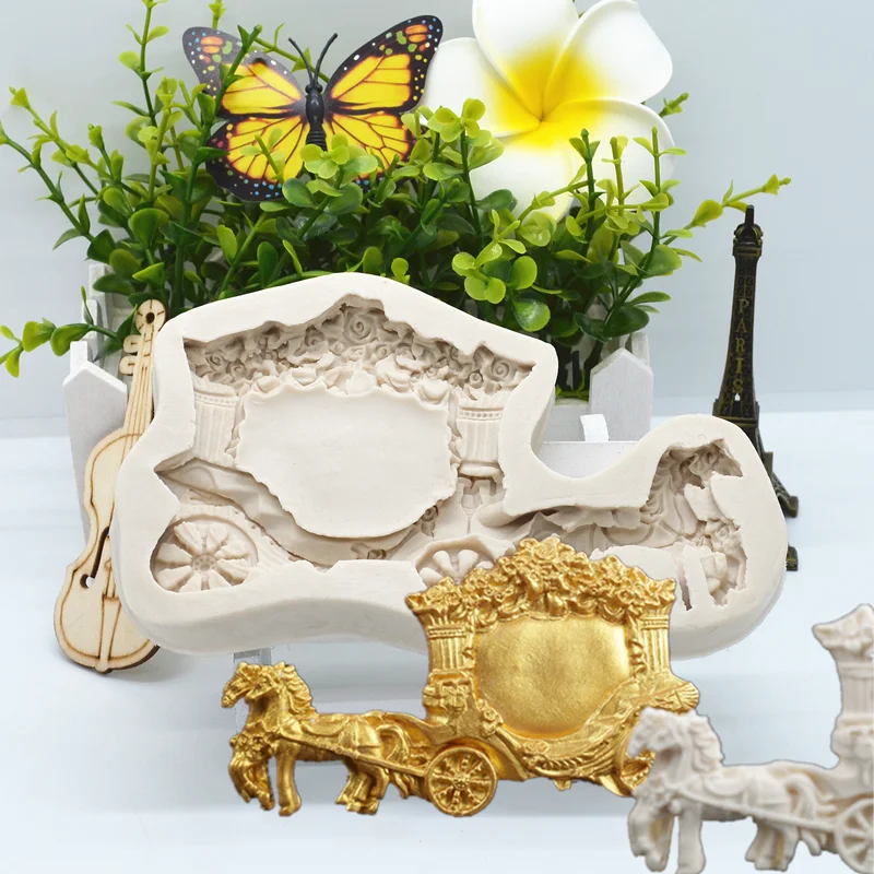 Retro Carriage Silicone Mold Kitchen Baking Resin Tool Dessert Cake Lace Decoration DIY Chocolate Pastry Candy Fondant Moulds