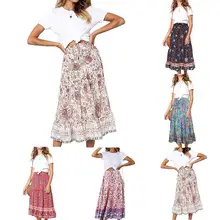 Летние пляжные женские богемные юбки, одежда с цветочным принтом, эластичная резинка на талии, пляжные вечерние длинные макси юбки для женщин