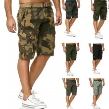 

50% Hot Sales Men Multi-Pocket Military Camo Sports Cargo Shorts Fifth Pants with Waist Belt