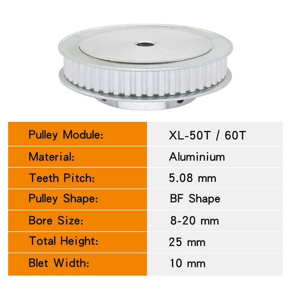 Belt Pulley XL-50T/60T Bore Size 8/10/12/14/15/17/20 mm Alloy Synchronous wheel Teeth Pitch 5.08mm For Width 10mm XL Timing Belt timing belt pulley belt pulley