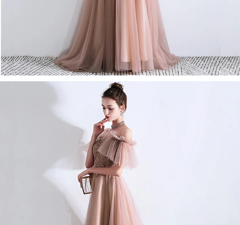 LAMYA роскошные бусы кристаллы Тюль вечернее платье Спагетти ремни Robe De Soiree Сексуальная Лодка шеи Блестки вечерние выпускные платья
