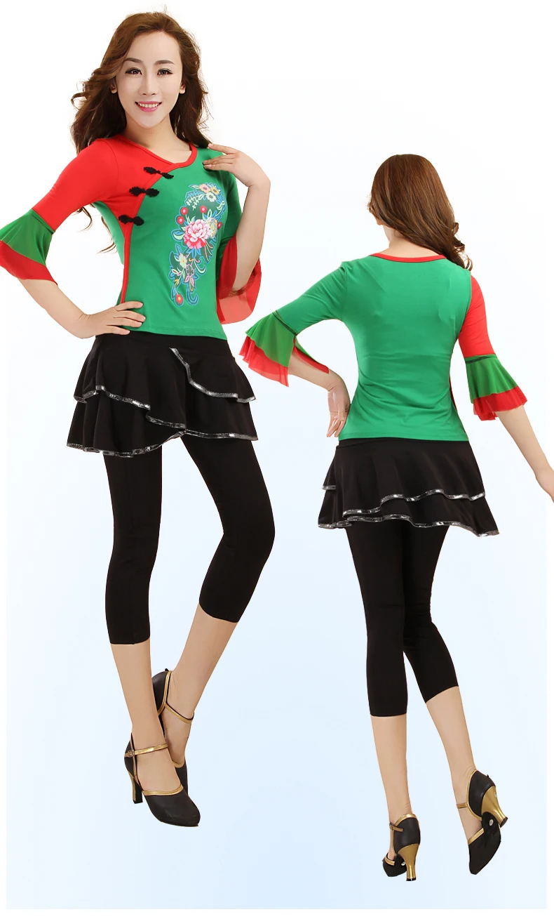 Vatican Shu Spring New Style Square Dance Clothing Tops Spring Clothing Printed Practice Costume