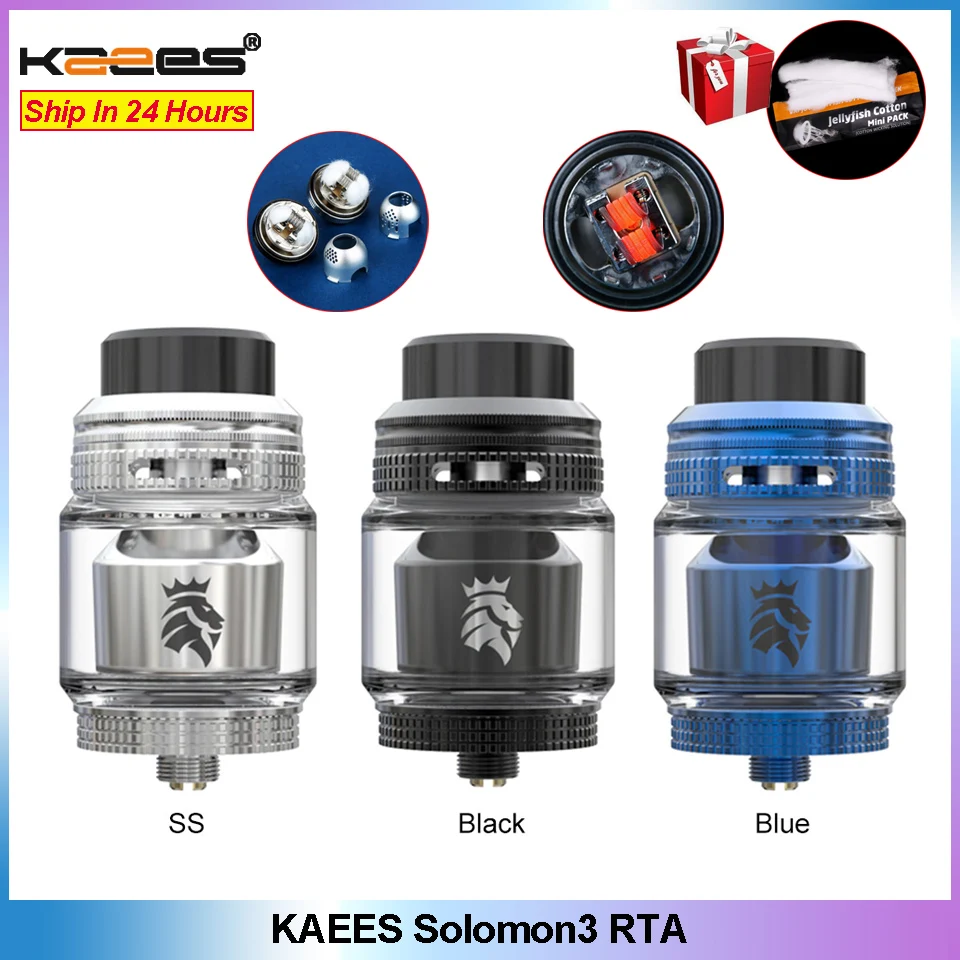 

Original KAEES Solomon 3 RTA Vape Atomizer 5.5ml Capacity Single/dual Coils Build Electronics Cigarette Vape tank VS Wotofo RDA