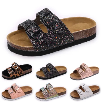 

Baby Boys Girls Beach Shoes Kids Bling Sequins Cork Slippers Casual Soft Buckle Flat Shoes D30