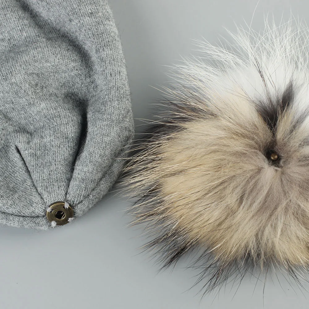 Осенне-зимняя шерстяная шапка Skullies Beanies с енотовым настоящим помпоном для новорожденных, мешковатая шапка для маленьких девочек и мальчиков, шапочка