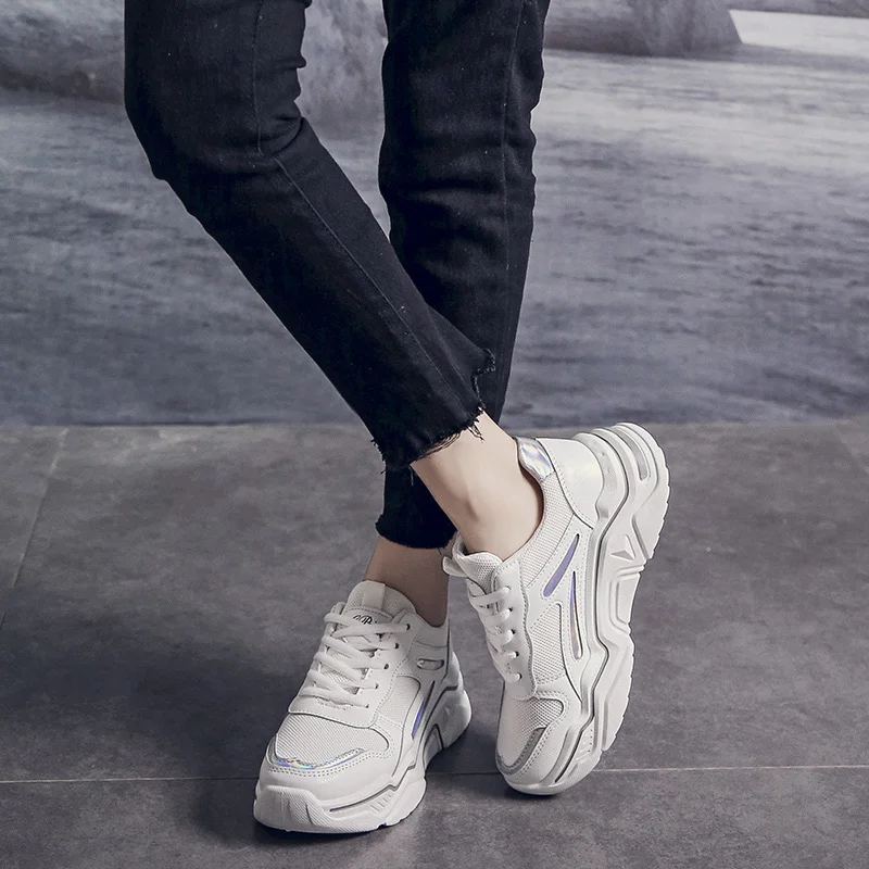 

Women Chunky Sneakers 2019 Autumn Fashion Casual Platform Trainers Ladies Breathable Student Thick Soled White Sneakers