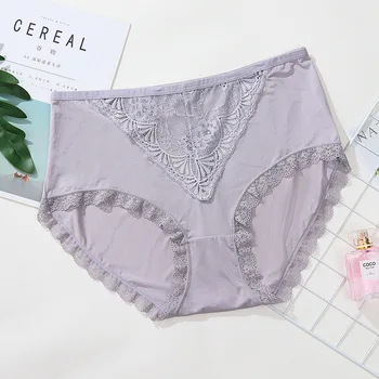 

Lingerie Female Briefs Panty High Waist Viscose Fiber Women's Panties Fat mm Sexy Lace Trim Briefs Cutout Lace Decoration