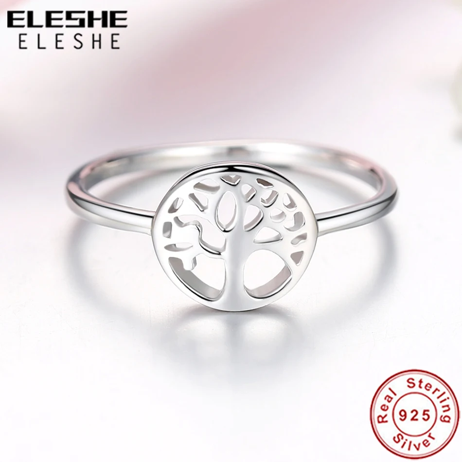 ELESHE, винтажное семейное древо жизни, 925 пробы, серебряные кольца для женщин, модные круглые кольца, обручальные ювелирные изделия, аксессуары, бижутерия