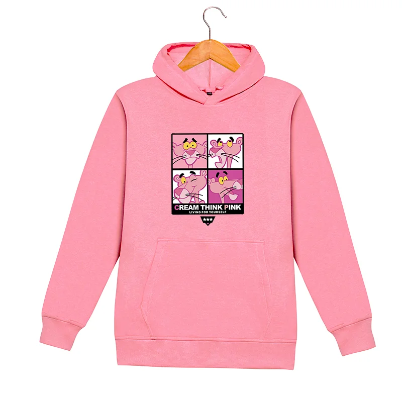 

Sweatshirt Pink Panther Cartoon Print Fleece Women Hoodies Hooded Fashion Winter Warm Pocket Female Plus Size Pullover Tops