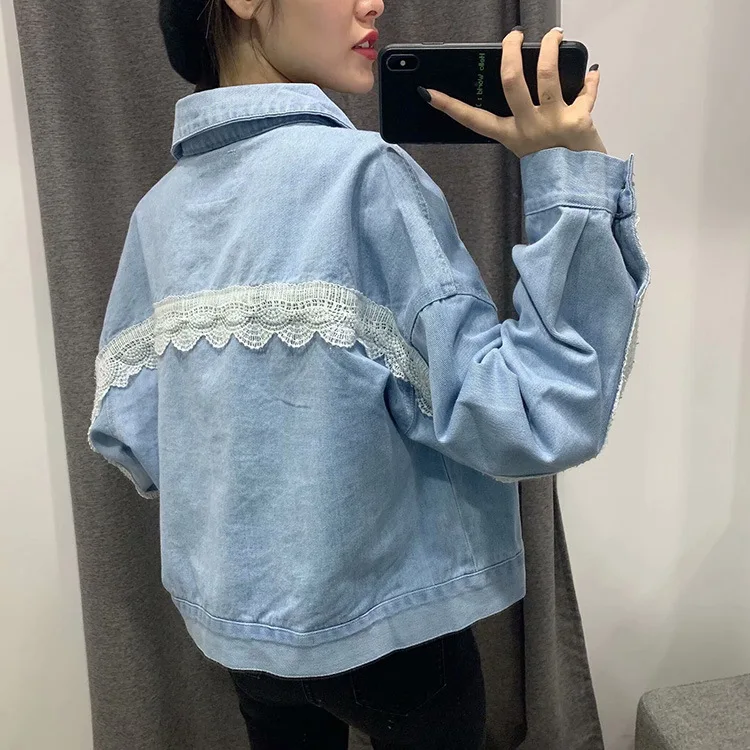 

Overplus of Goods Exported to Europe And US Women's Fold-down Collar Long Sleeve Jeans Coat 2019 Autumn And Winter New Style Eng