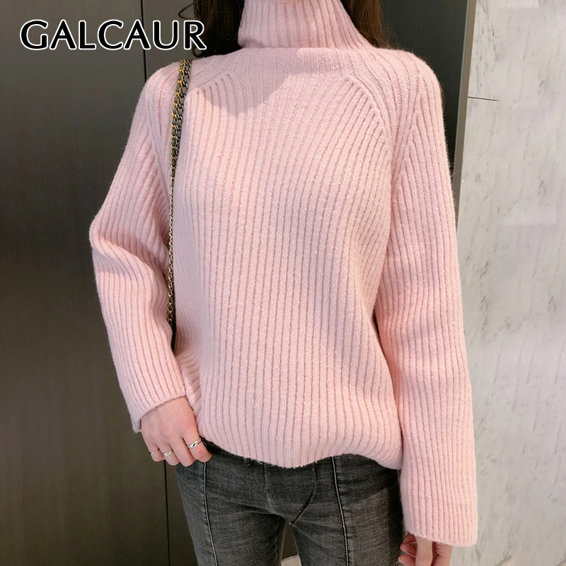 GALCAUR, корейский Повседневный вязаный свитер для женщин, водолазка с расклешенными рукавами, большие размеры, теплые свитера для женщин,, осень, зима, новинка