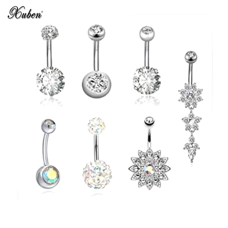 

Beautiful AB color navel nail zircon navel ring soft pottery ball set puncture jewelry 7 pcs/set