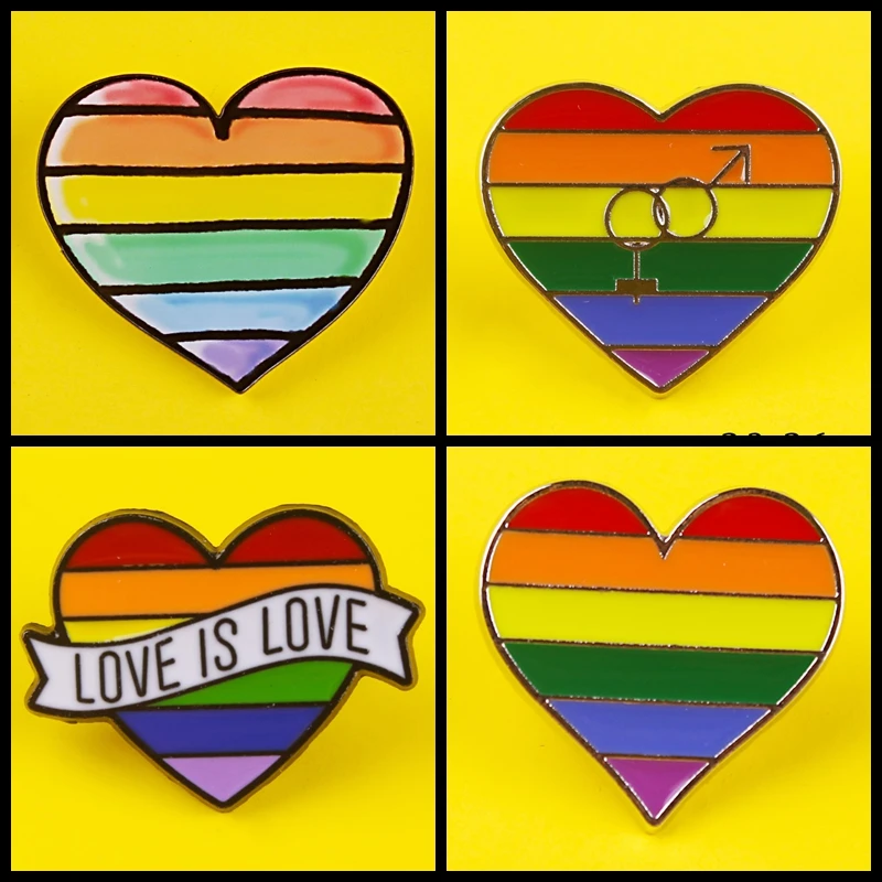 Gay Lgbt Metal Badges On a Backpack Rainbow Heart Shaped Jeans Shirt Handbag Cartoon Pins Rock Clothes | Дом и сад