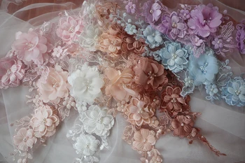 

10 pieces peach pink 3D lace applique, ivory white 3D flowers beaded appliques for bridal dress sewing accessories