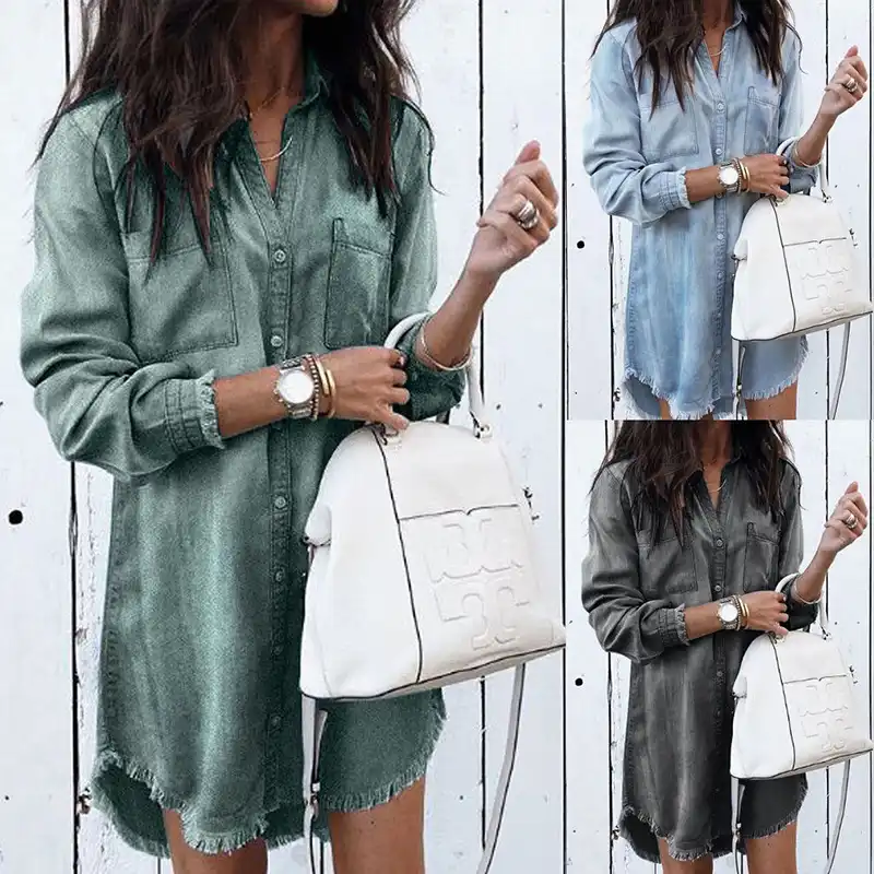 women's long sleeve denim shirt dress