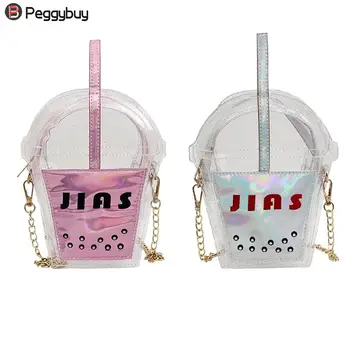 

Women Crossbody Bags Clear PVC Women Shoulder Bags Coffee Cup Cute Purse Chain Messenger Handbag New Hot Sale