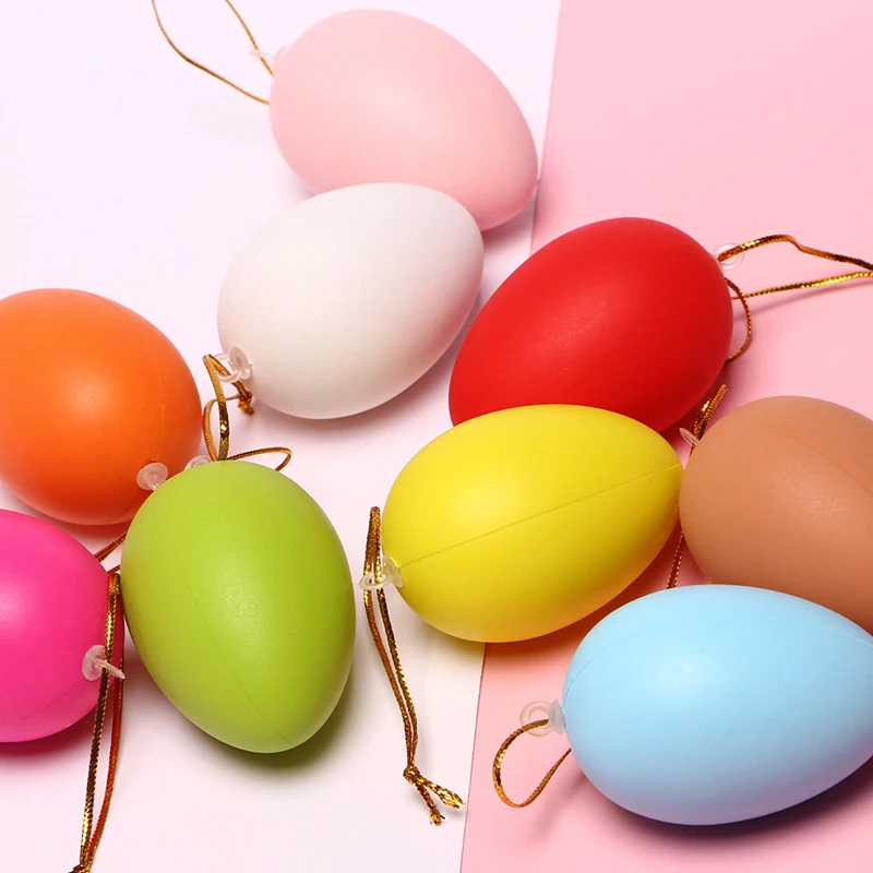 12pcs/pack DIY Plastic Easter Eggs Hanging Ornament for Home Handmade Painting Egg Crafts Easter Party Supplies Kids Favor Toys