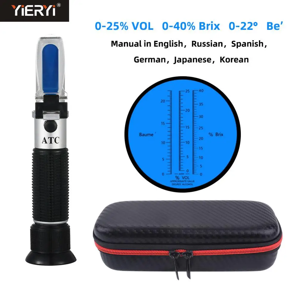 Yieryi Новый 3 в 1 ручной Виноград и алкоголь винный рефрактометр (Brix, Baume W25V/V весы) с ПУ сумка
