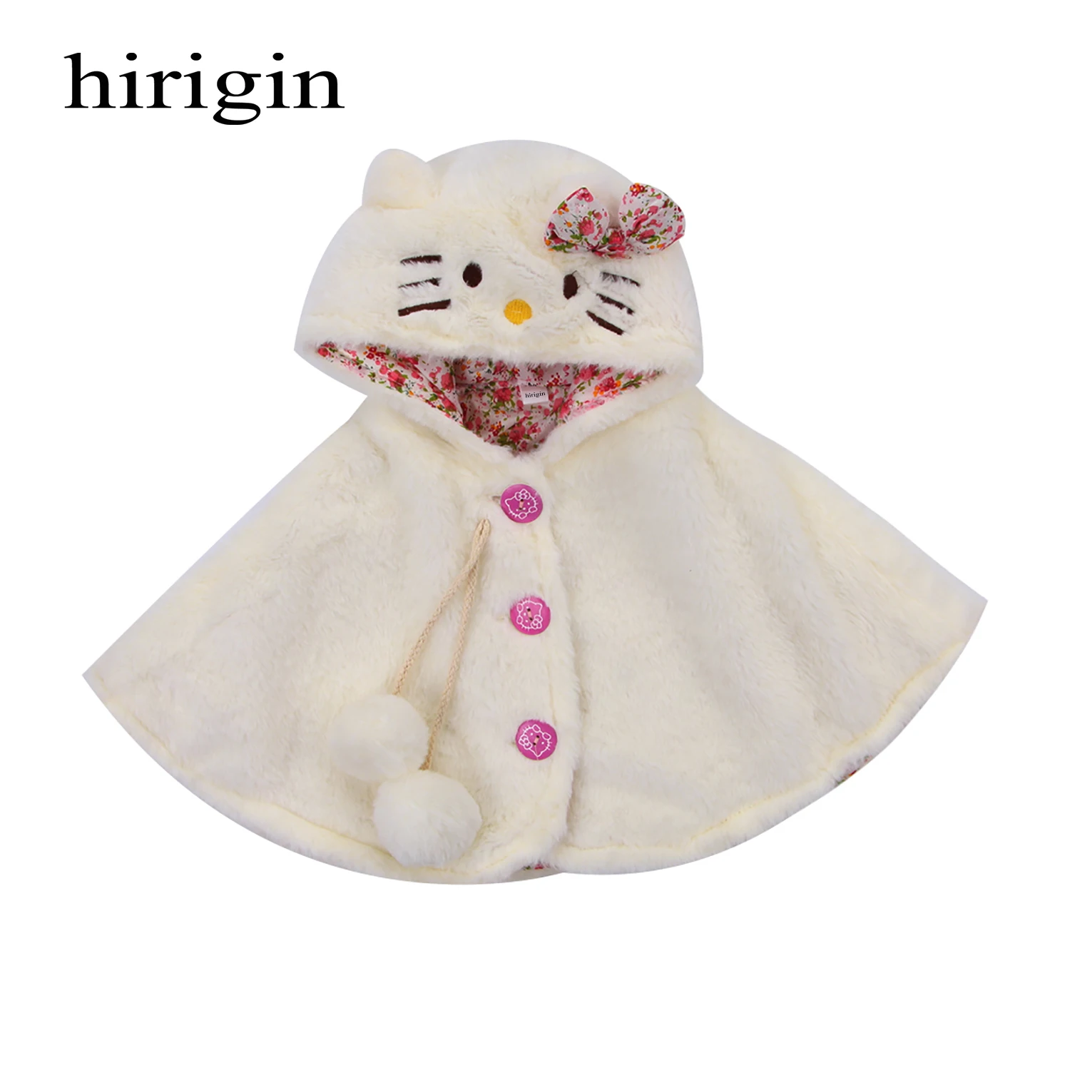 Белый Goocheer Cute Cat Baby Jacket Kid Girls Fur Hooded Coat Hooded Cloak Plush Jacket Thick Winter Autumn Warm Outwear Warm Clothes - Цвет: Белый