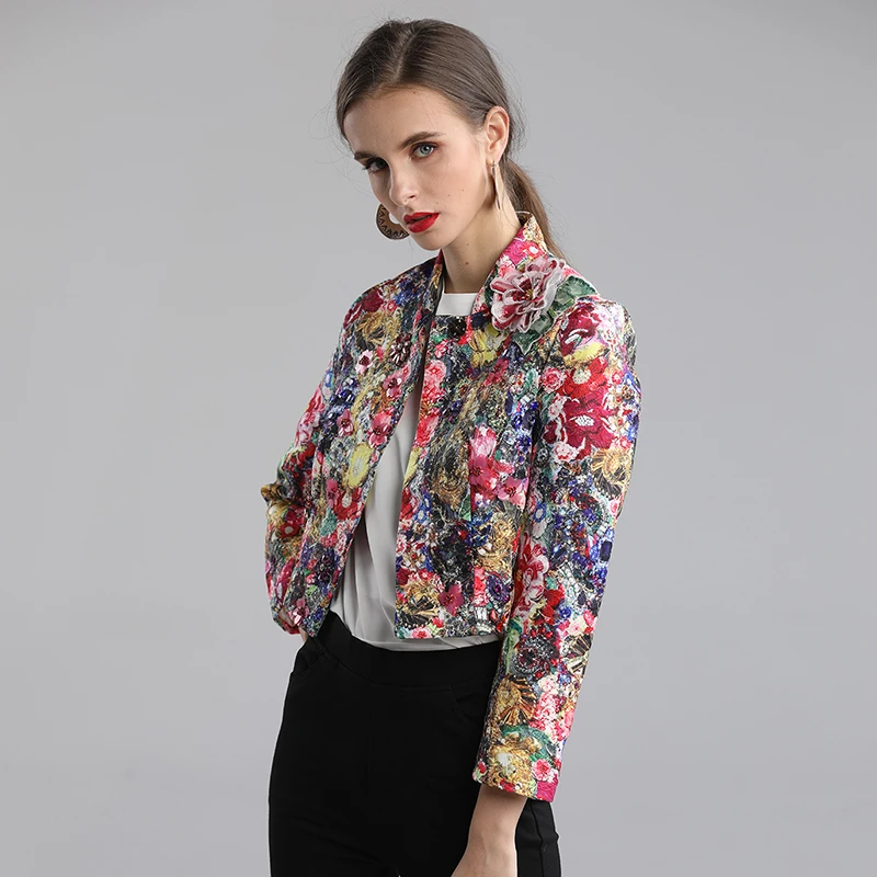 Most effective  AELESEEN 2020 Spring Runway Floral Series One Cover Button Short Jacket Women High Street Luxury Cr