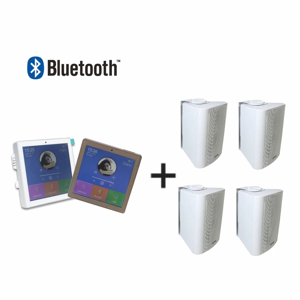 Bluetooth 4-CH 25 Вт сенсорный экран pa домашний аудио фоновая музыкальная система настенный усилитель с 4 шт. настенный динамик