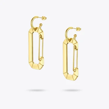 

ENFASHION Safety Buckle Hollow Drop Earrings Gold Color Stainless Steel Big C Shape Dangle Earings Fashion Jewelry Party E201184