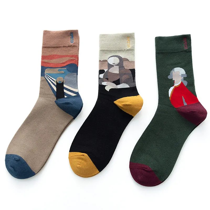 Unisex Painting Style Men Socks 100 Cotton Harajuku Colorful Full Socks Men 1 Pair Gifts Size