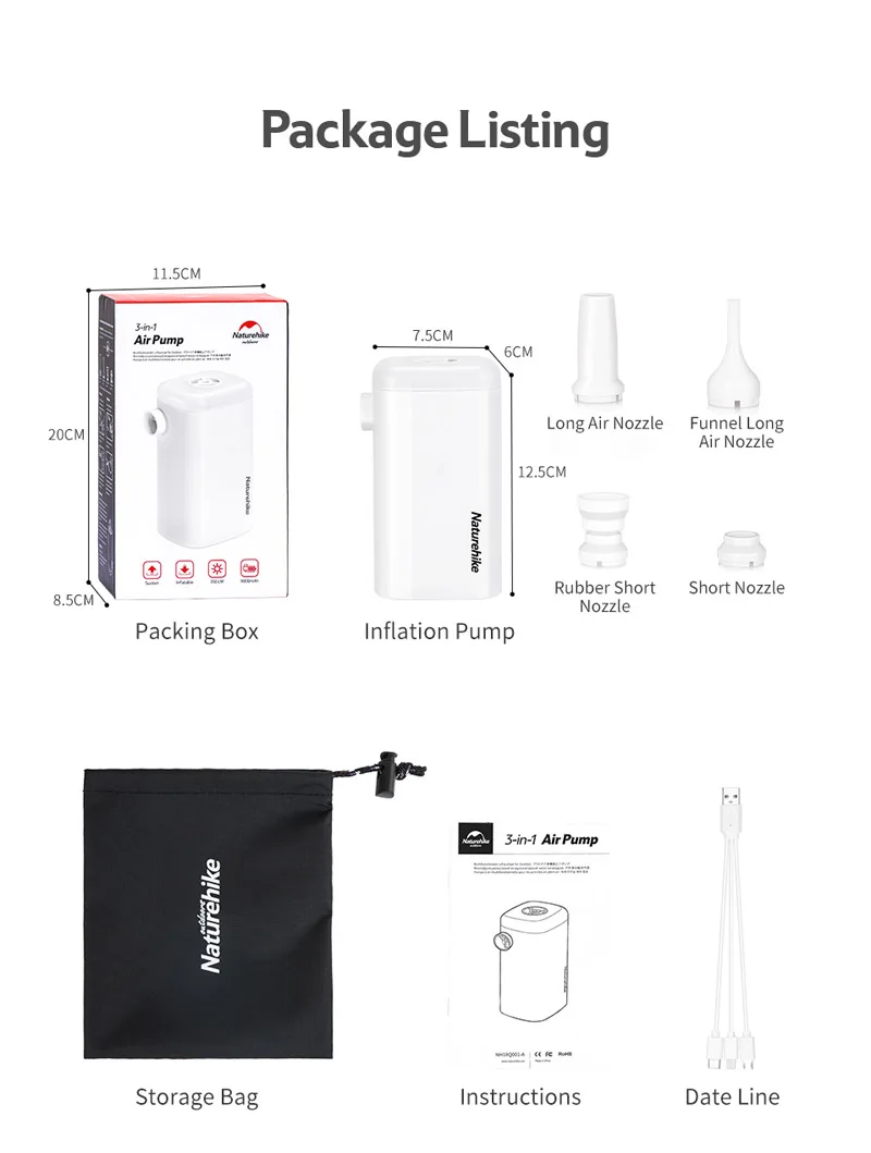 Naturehike надувной коврик воздушный насос power bank надувной светодиодный светильник Многофункциональный портативный мини USB светильник ing зарядка