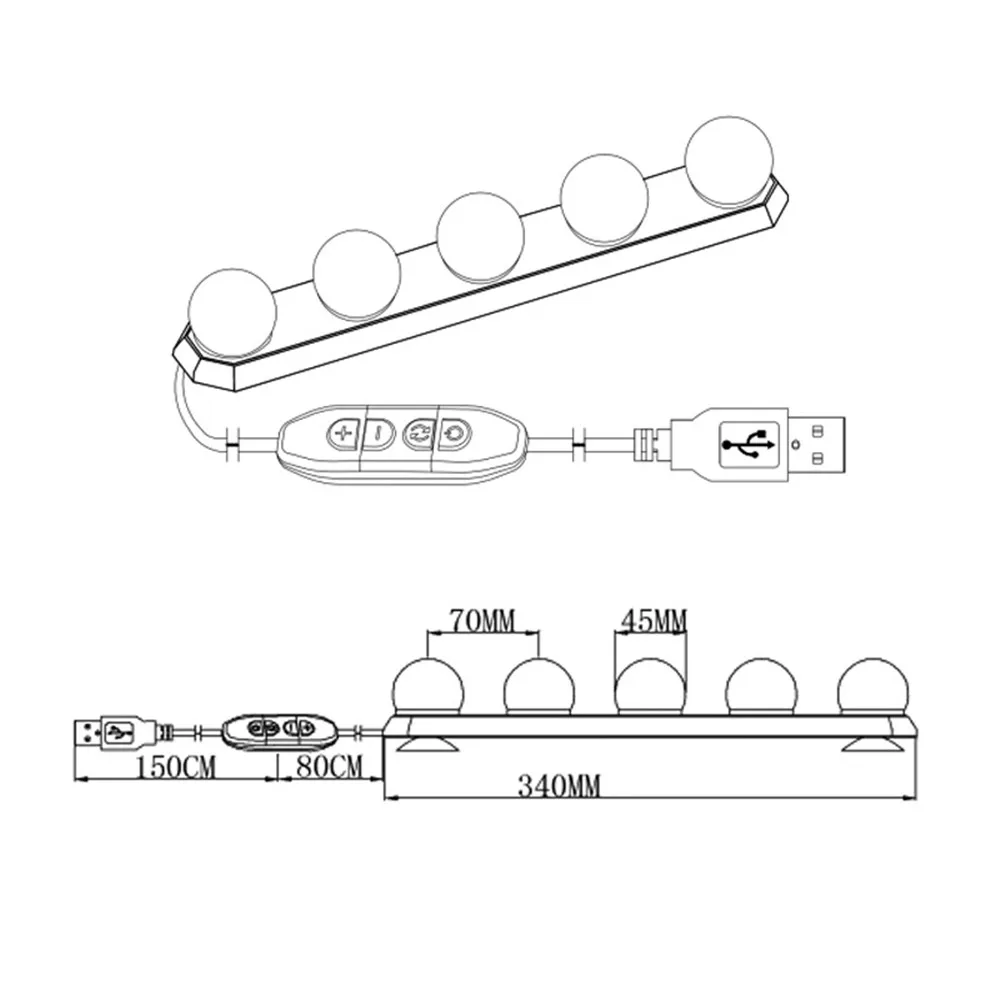 С usb-портом, светодиодная Косметическая зеркальная лампа с регулируемой яркостью, светодиодный настенный светильник, 5 лампочек, комплект для туалетного столика, освещение для туалетной комнаты