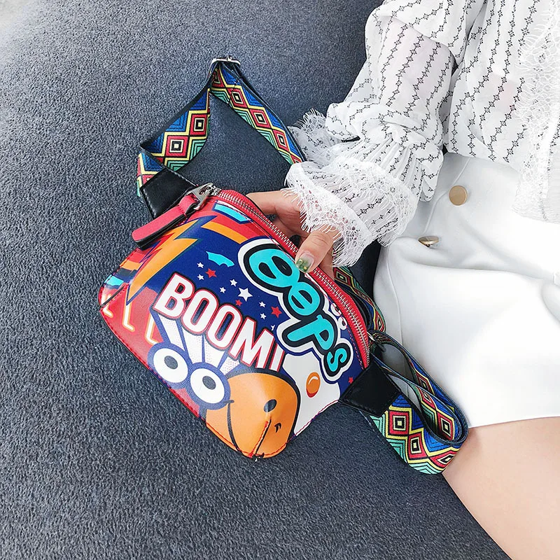 Новые красочные женские поясные сумки граффити нагрудная сумка бедра кошелек поясные сумки многофункциональная сумка для груди 20