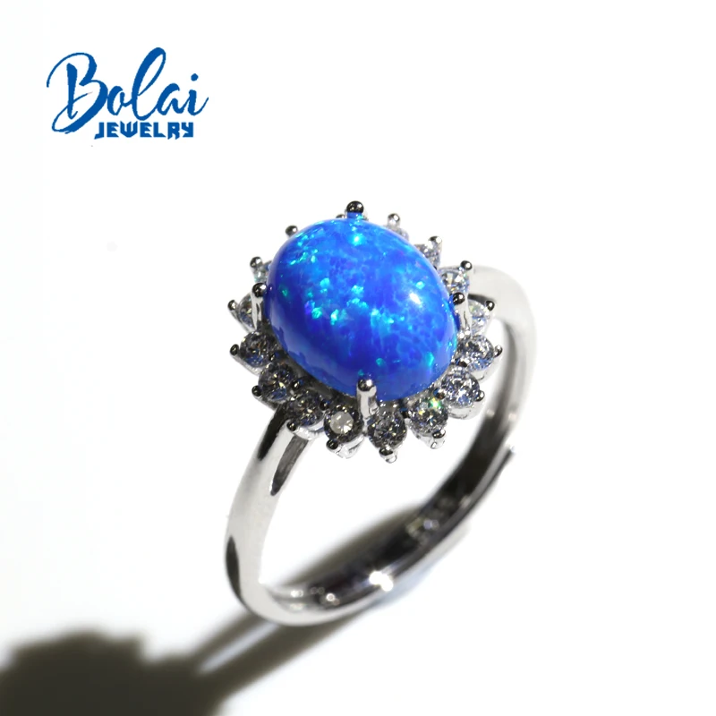

Created gemstone Multi-color blue opal oval 7*9mm with 925 sterling silver creativity ring fine jewelry bolaijewelry promotion