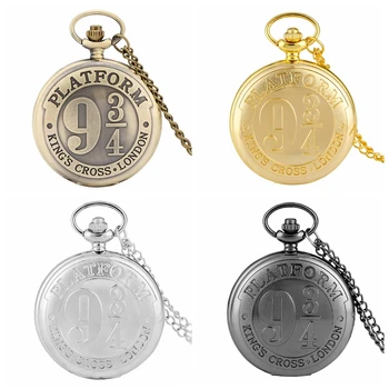

Retro Platform 9 3/4 King's Cross London Quartz Pocket Watch Bronze Extension Magic School Necklace Pendant Antique Clock Gifts