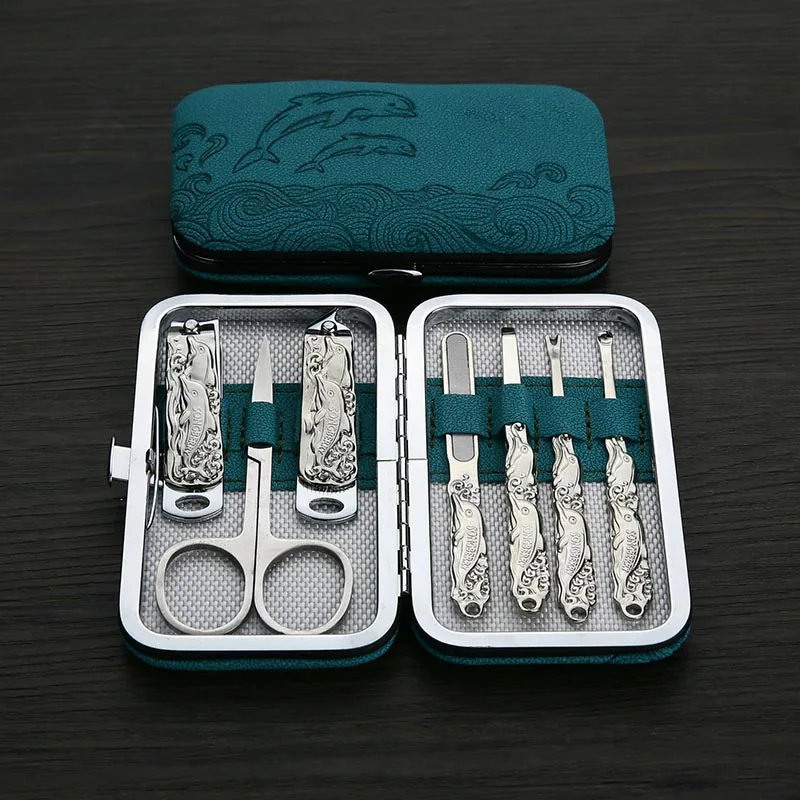 1 набор маникюрных педикюрных инструментов из нержавеющей стали синий Дельфин кусачки для ногтей Красота маникюрный Комплект для резки - Цвет: 7pcs