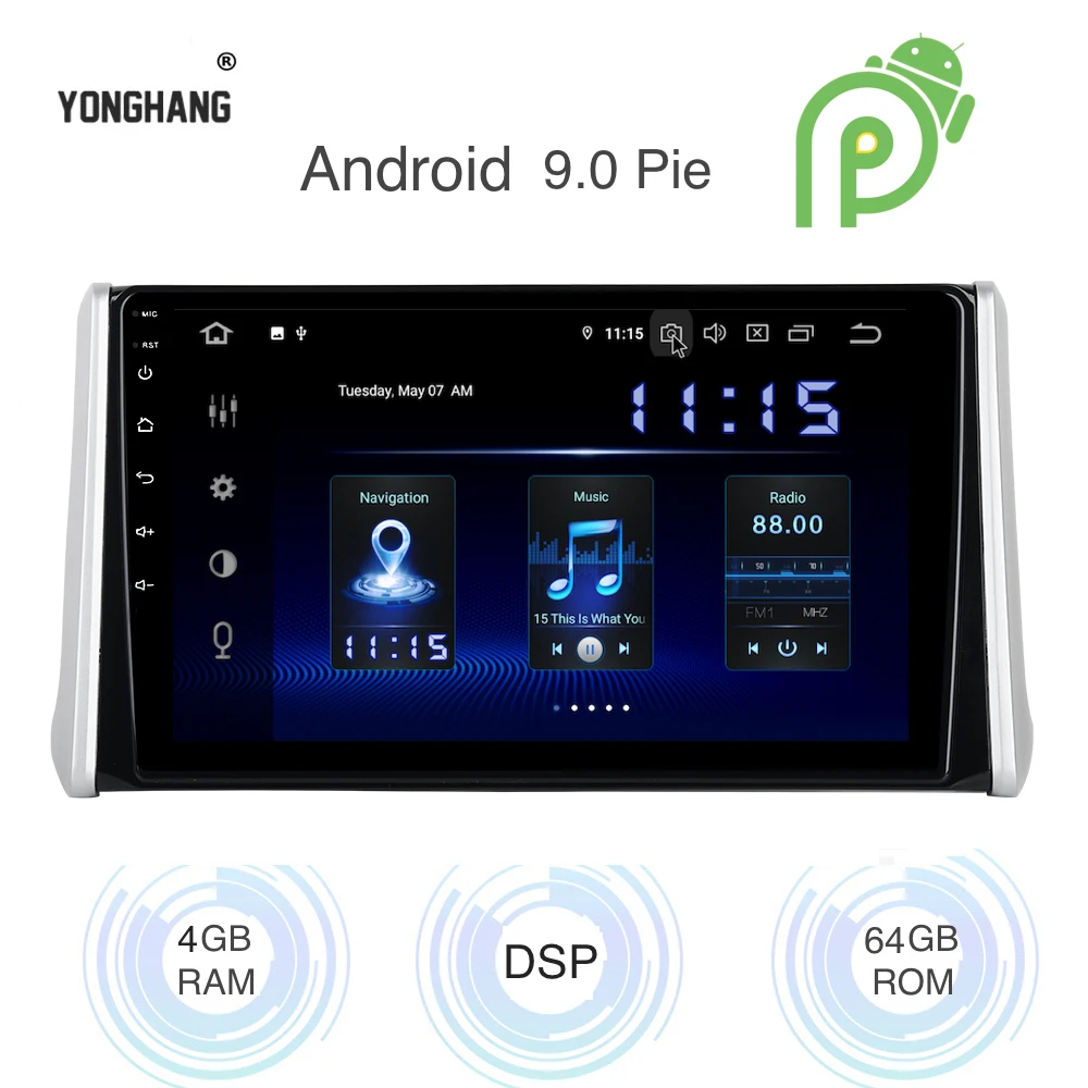 

Android 9.0 Car Radio 1 Din GPS Navi for Toyota RAV4 2018 2019 PX6 DSP IPS HDMI 4Gb+64Gb 8-Core RDS WIFI Bluetooth AUX USB Map