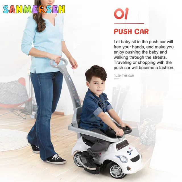 Baby Scooter Children Walker Ride on Toy Car 3 in 1 Four-Wheeled Music Hand Push Trolley Kids Outdoor Toys Yo Car 1-4 Years 2