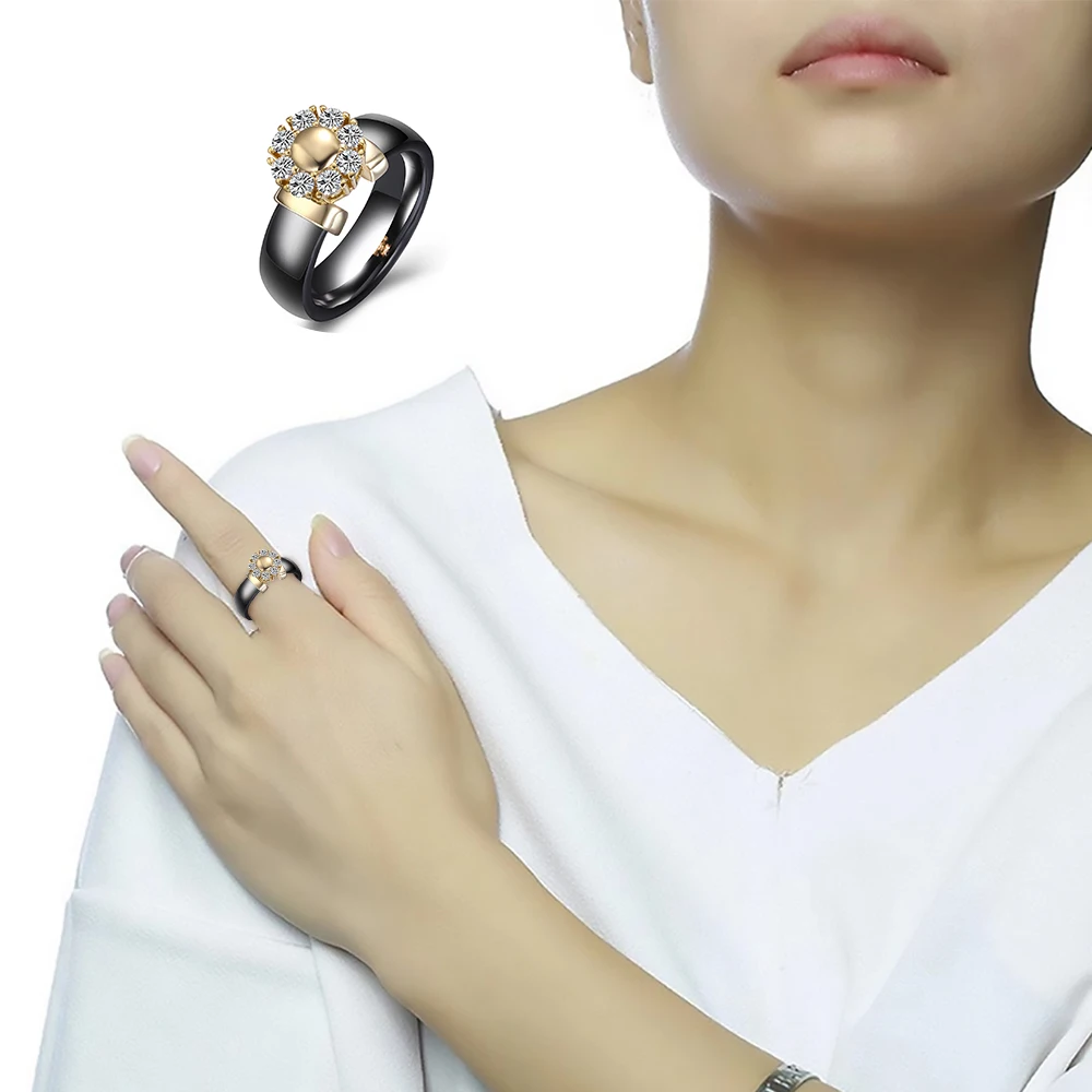 Black&White Ceramic Rings For Women Cubic Zircon Stainless Steel Engagement Wedding Rings Elegant Love Ceramic Jewelry wedding rings
