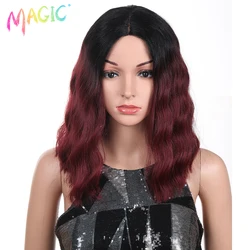Magic Hair Synthetic Lace Wigs 14 Inch Deep Wavy Wigs Black Ombre Red For Women Heat Resistant Hai with Natural Hairline