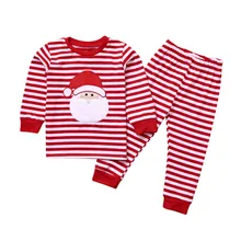 Детская одежда, рождественские Топы в полоску с Сантой для маленьких мальчиков и девочек+ штаны, пижамы, одежда для сна, Рождественская детская одежда