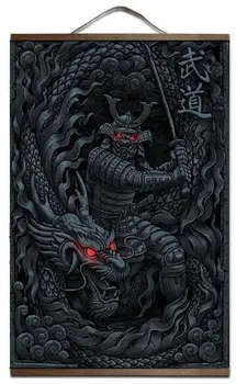 

Artwork Samurai and Dragon Art Print canvas Poster Canvas Scroll Painting with wood