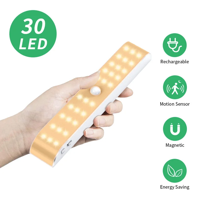 

LED Under Cabinet Light with PIR Motion Sensor Rechargeable Lamp for Wardrobe Cupboard Closet Kitchen Lighting Led Night Light