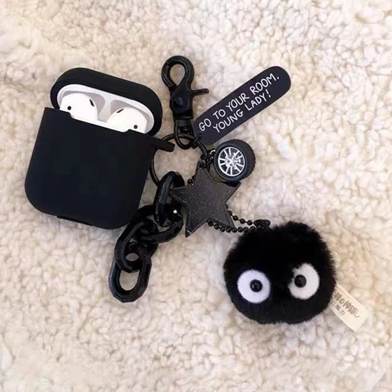 Black Totoro Briquettes Doll Key Ring Silicone Case for Apple airpods Case Accessories Bluetooth Earphone Cases Protective Cover