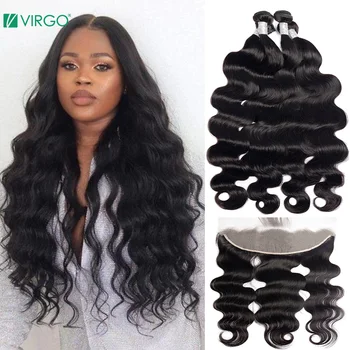 

Virgo 28 30 32 34 40 Inch Brazilian Hair Weave 3 4 Bundles With 13x4 Lace Frontal and Closure Remy Body Wave 100% Human Hair