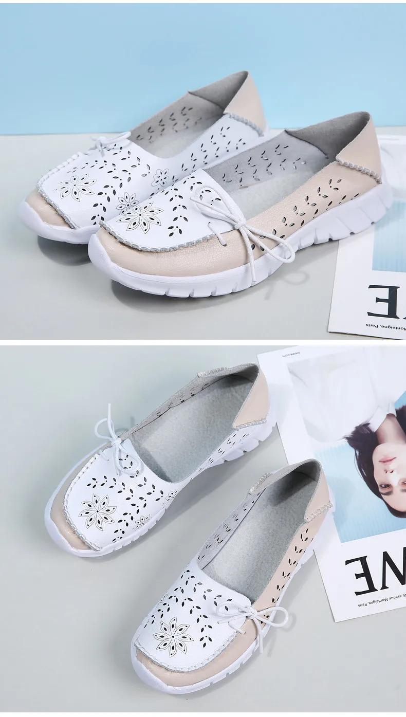 2019 Fashion Women Flats Shoes Genuine Leather Summer Shoes Woman Slip-on Ballerina Flats Mother Boat Shoes moccasins (13)