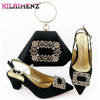 

Black Color Special Christmas Party Lady Shoes and Bag to Match Slingback Sandals Pointed Toe Italian Women Shoes Matching Bag