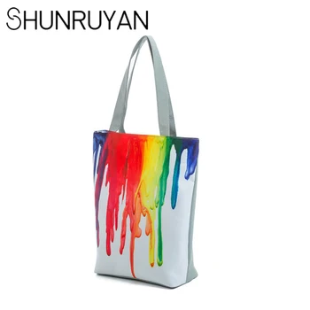 

SHUNRUYAN New Fashion Coloured Drawing Lady's Print Bag Beach Bag Large Capacity Handbag Women Originality Shopping Bag