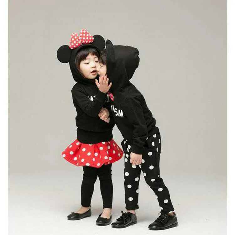 

2019 Korean-style Childrenswear Winter Brushed And Thick Clothing Kindergarten Siblings Performance Wear Child Hoodie Suit